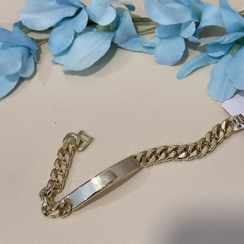 14K Gold Plated Men's Bracelet ID Cuban Link 8in‎
